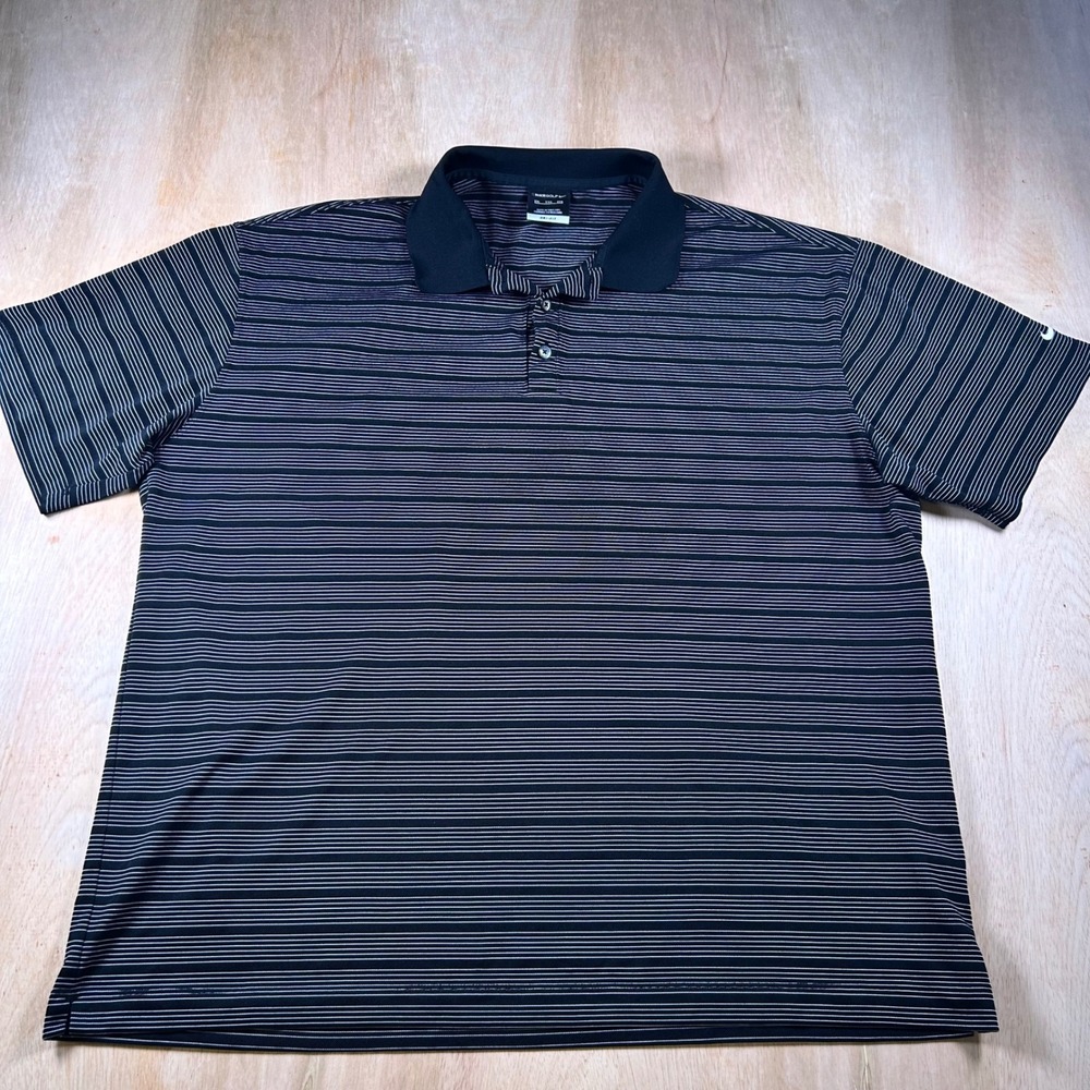 Nike Golf Mens XXL Dri-FIT Striped Polo Shirt Black White Short Sleeve Swoosh